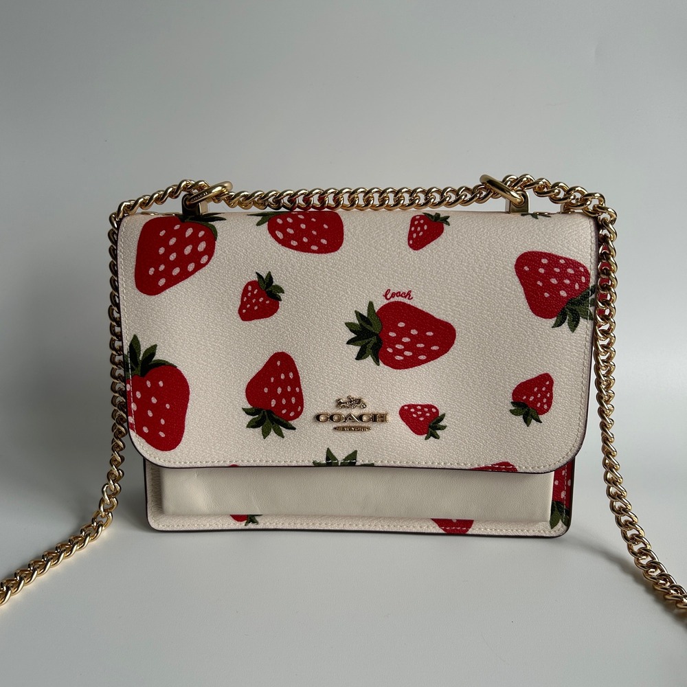 Coach Klare Crossbody Chalk White‎ Strawberry Pebbled Leather Bag Excellent